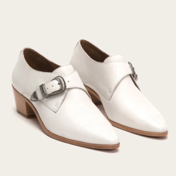 Frye Shoes - Frye white Ellen Buckle Monk leather western short bootie